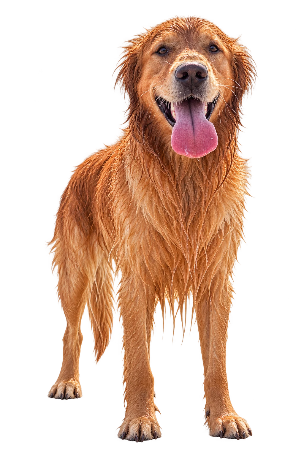 La mascotte du Woofcamp, un golden retriever au pelage mouillé.